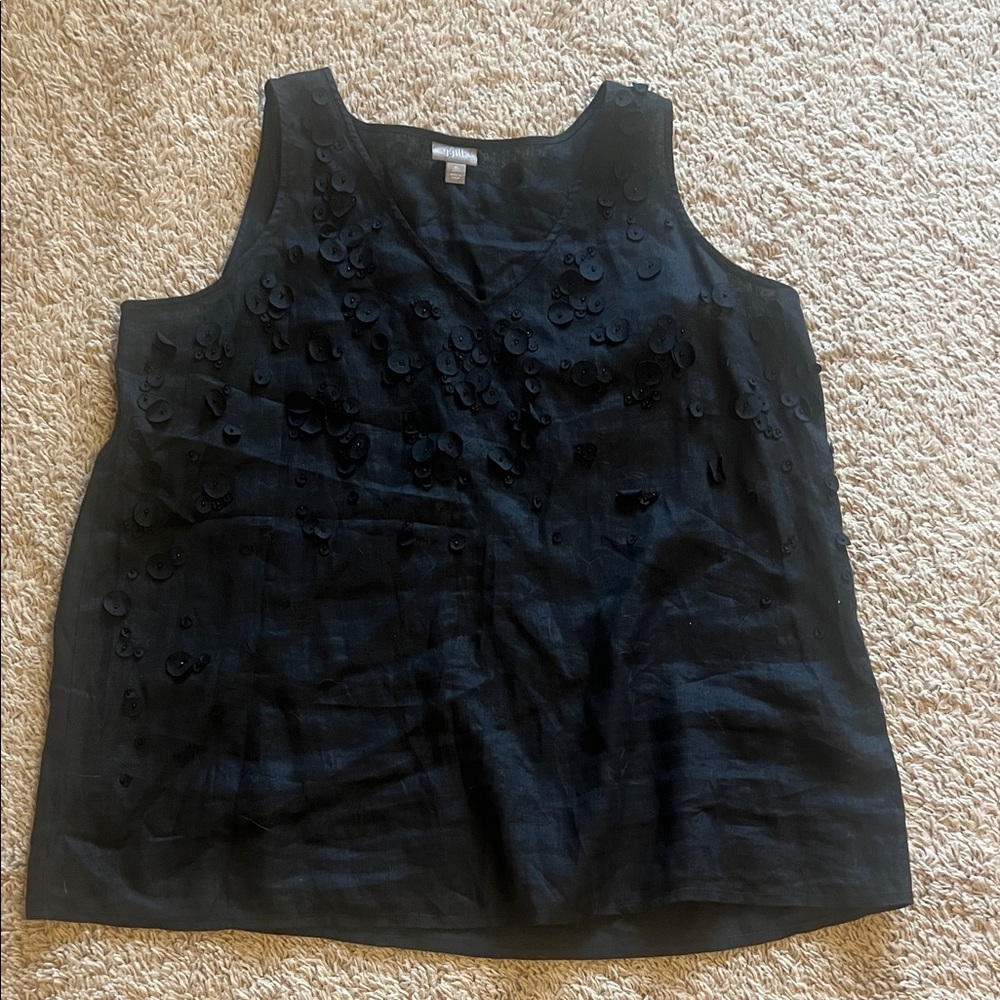 J. Jill Black Sleeveless Linen Tank with Sequin Accents